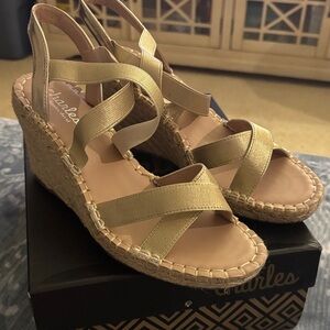 Charles David Gold Crisscross Espadrille Wedges
